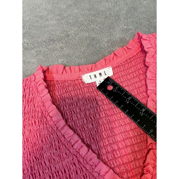 THML Smocked V-Neck Flutter Cap Sleeve Blouse - Picture 3 of 5